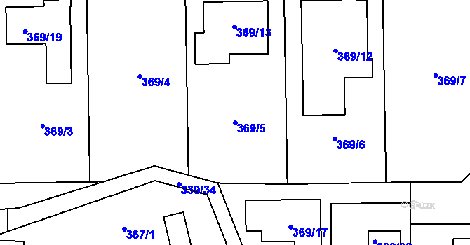 Parcela st. 369/5 v KÚ Lašťany, Katastrální mapa