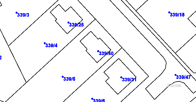 Parcela st. 339/40 v KÚ Lašťany, Katastrální mapa