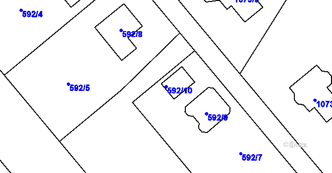 Parcela st. 592/10 v KÚ Lašťany, Katastrální mapa