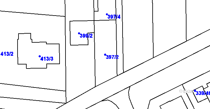 Parcela st. 397/2 v KÚ Lašťany, Katastrální mapa