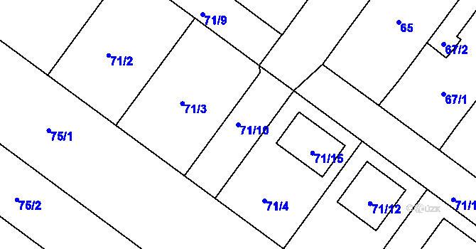 Parcela st. 71/10 v KÚ Lašťany, Katastrální mapa