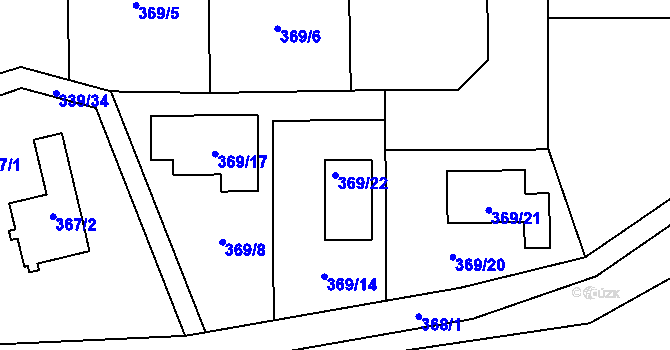 Parcela st. 369/22 v KÚ Lašťany, Katastrální mapa