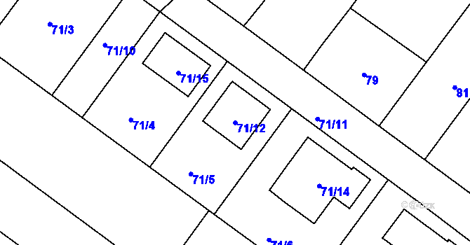 Parcela st. 71/12 v KÚ Lašťany, Katastrální mapa