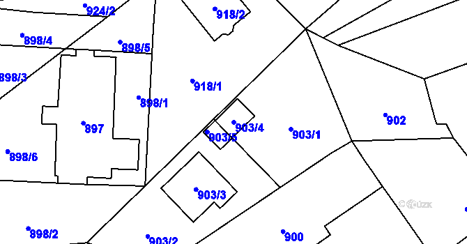 Parcela st. 903/4 v KÚ Lašťany, Katastrální mapa