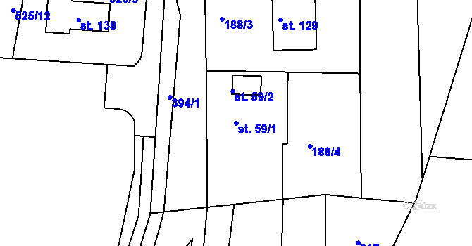 Parcela st. 59/1 v KÚ Běloky, Katastrální mapa