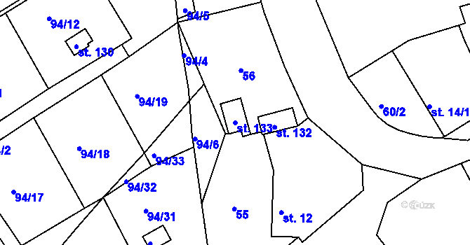 Parcela st. 133 v KÚ Běloky, Katastrální mapa