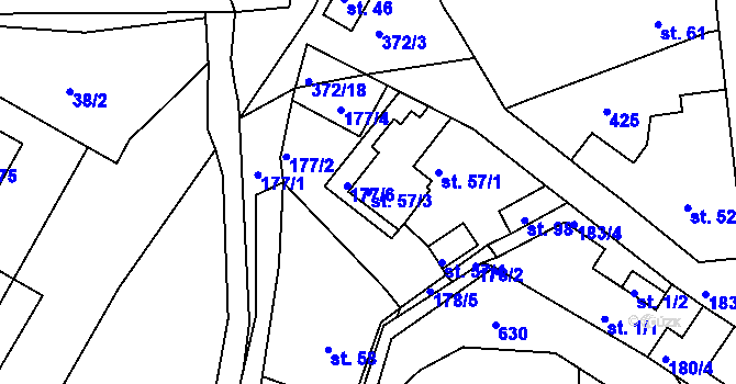 Parcela st. 57/3 v KÚ Běloky, Katastrální mapa