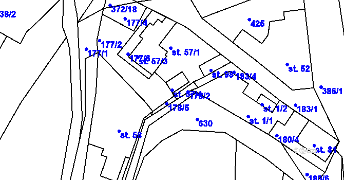 Parcela st. 57/4 v KÚ Běloky, Katastrální mapa