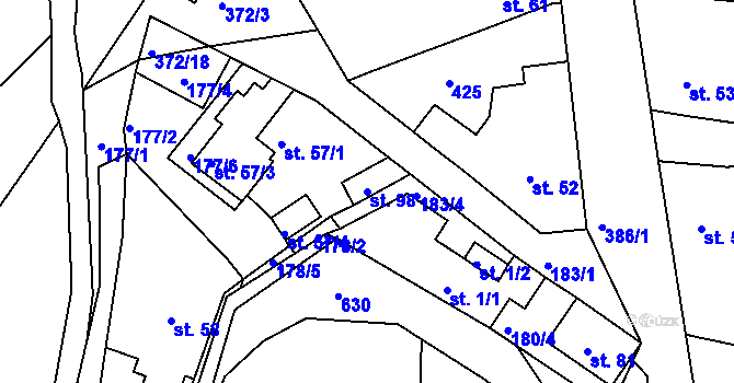 Parcela st. 98 v KÚ Běloky, Katastrální mapa