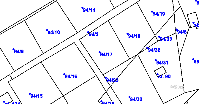 Parcela st. 94/17 v KÚ Běloky, Katastrální mapa