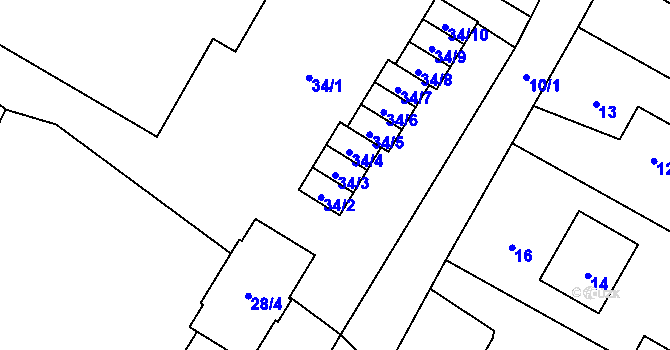 Parcela st. 34/3 v KÚ Bělotín, Katastrální mapa