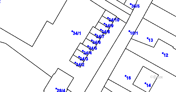 Parcela st. 34/5 v KÚ Bělotín, Katastrální mapa