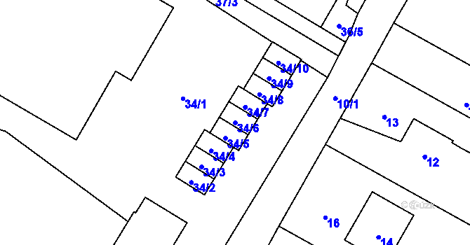 Parcela st. 34/6 v KÚ Bělotín, Katastrální mapa