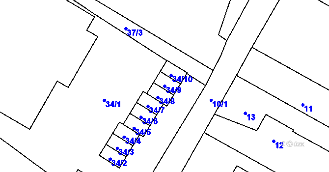 Parcela st. 34/9 v KÚ Bělotín, Katastrální mapa
