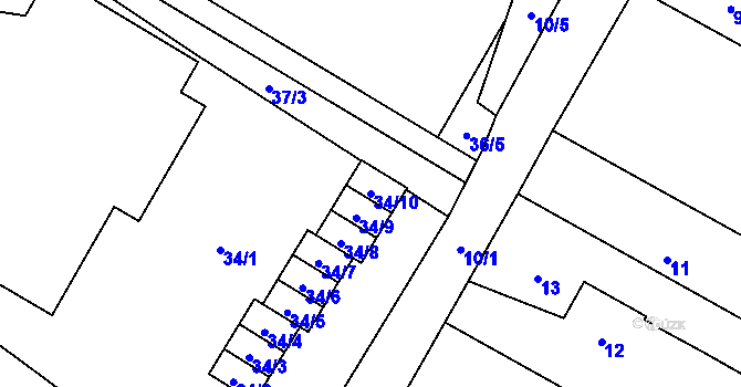 Parcela st. 34/10 v KÚ Bělotín, Katastrální mapa