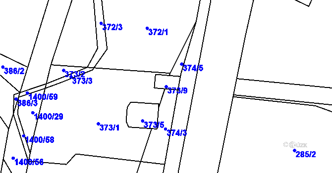 Parcela st. 373/9 v KÚ Bělotín, Katastrální mapa