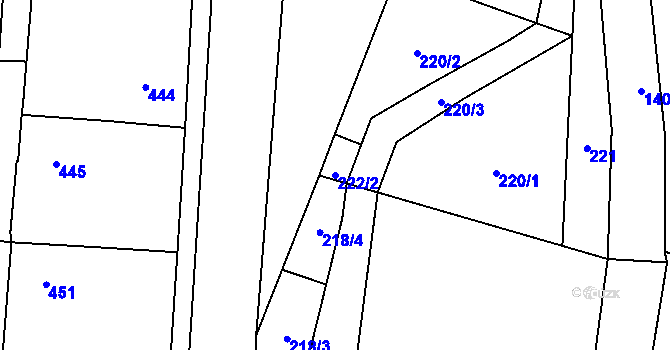 Parcela st. 222/2 v KÚ Bělotín, Katastrální mapa