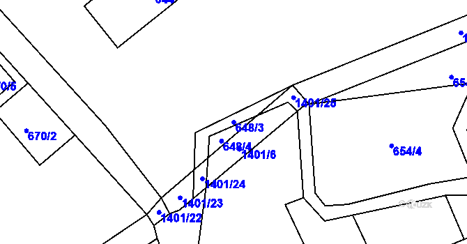 Parcela st. 648/3 v KÚ Bělotín, Katastrální mapa