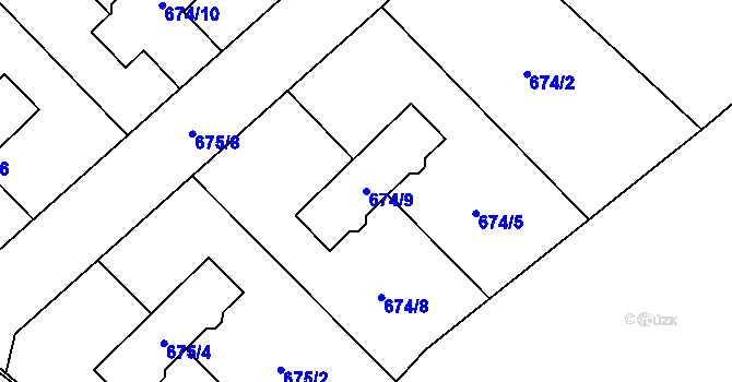 Parcela st. 674/9 v KÚ Bělotín, Katastrální mapa