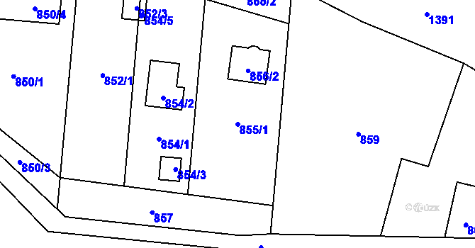 Parcela st. 855/1 v KÚ Bělotín, Katastrální mapa