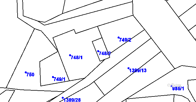Parcela st. 748/2 v KÚ Bělotín, Katastrální mapa