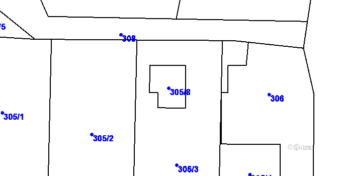 Parcela st. 305/8 v KÚ Bělotín, Katastrální mapa
