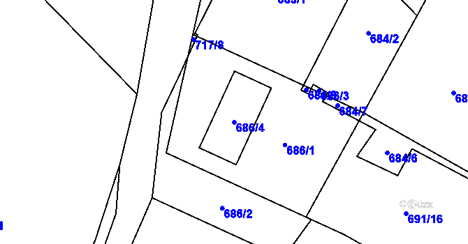 Parcela st. 686/4 v KÚ Bělotín, Katastrální mapa