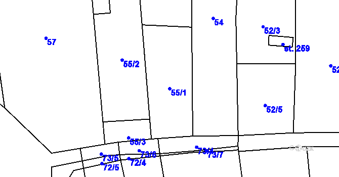 Parcela st. 55/1 v KÚ Bělov, Katastrální mapa