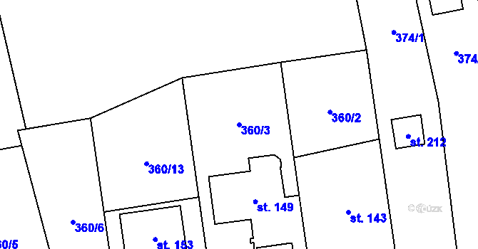 Parcela st. 360/3 v KÚ Bělov, Katastrální mapa