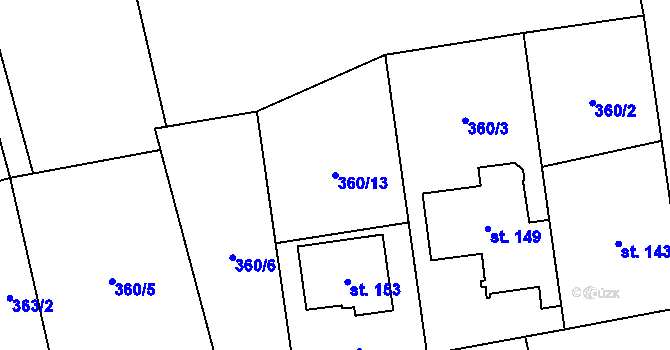 Parcela st. 360/13 v KÚ Bělov, Katastrální mapa