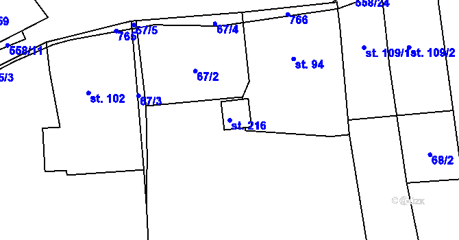 Parcela st. 216 v KÚ Bělov, Katastrální mapa