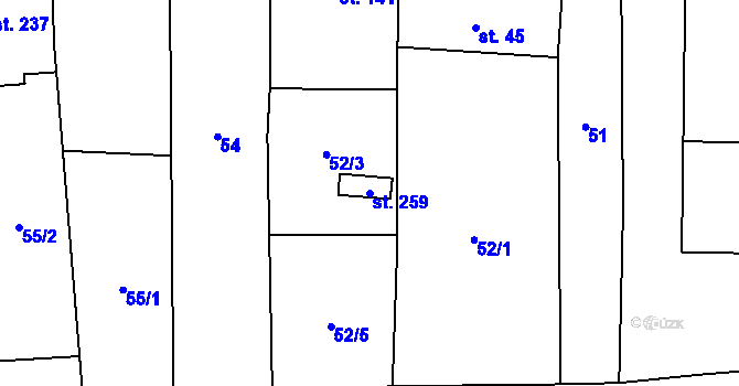 Parcela st. 259 v KÚ Bělov, Katastrální mapa