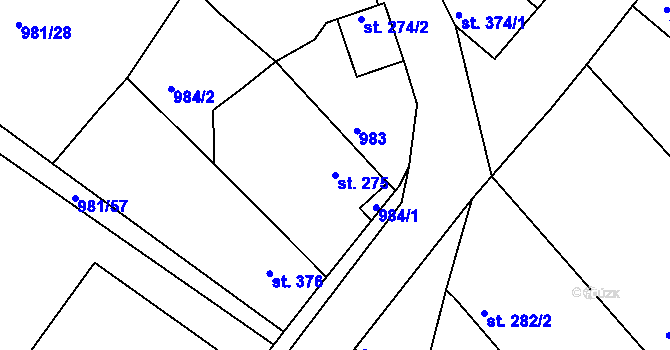 Parcela st. 275 v KÚ Bělušice, Katastrální mapa