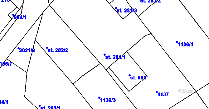 Parcela st. 281/1 v KÚ Bělušice, Katastrální mapa