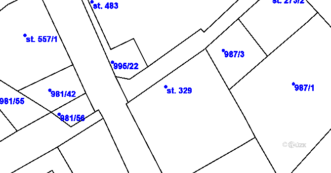 Parcela st. 329 v KÚ Bělušice, Katastrální mapa