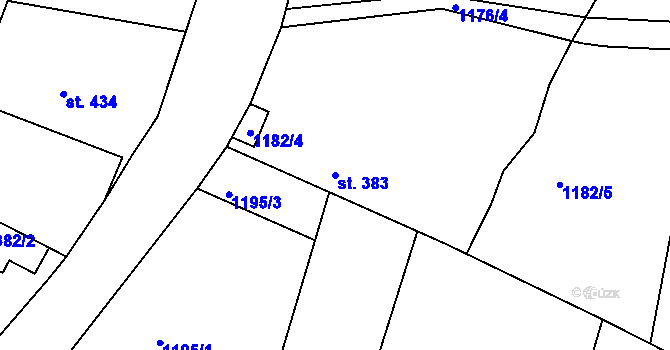 Parcela st. 383 v KÚ Bělušice, Katastrální mapa