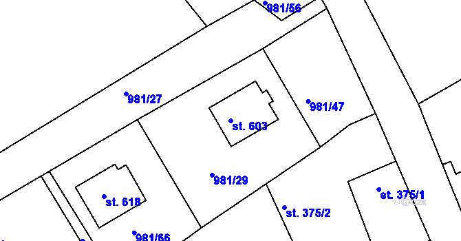 Parcela st. 603 v KÚ Bělušice, Katastrální mapa