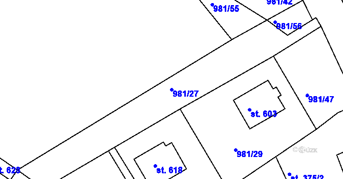 Parcela st. 981/27 v KÚ Bělušice, Katastrální mapa