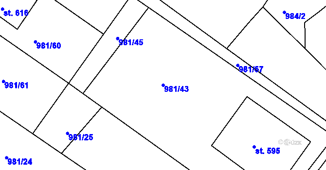 Parcela st. 981/43 v KÚ Bělušice, Katastrální mapa