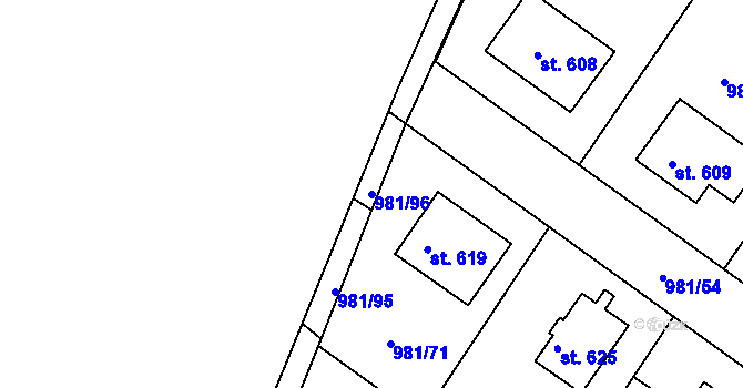 Parcela st. 981/96 v KÚ Bělušice, Katastrální mapa