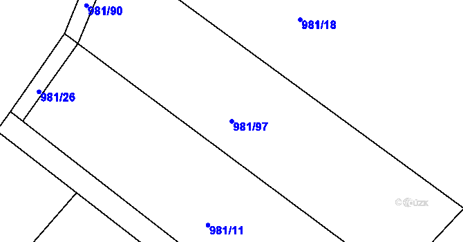 Parcela st. 981/97 v KÚ Bělušice, Katastrální mapa