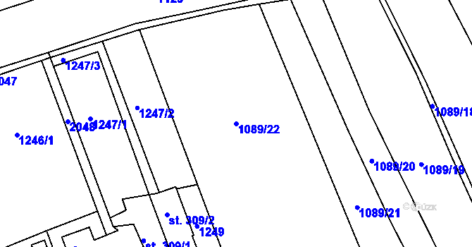 Parcela st. 1089/22 v KÚ Bělušice, Katastrální mapa