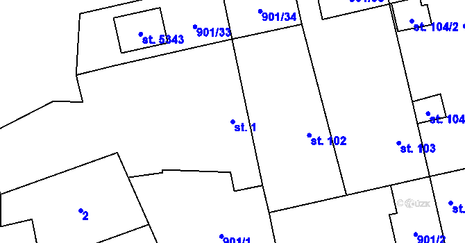 Parcela st. 1 v KÚ Benátecká Vrutice, Katastrální mapa