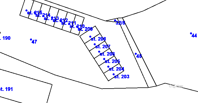 Parcela st. 206 v KÚ Benátecká Vrutice, Katastrální mapa
