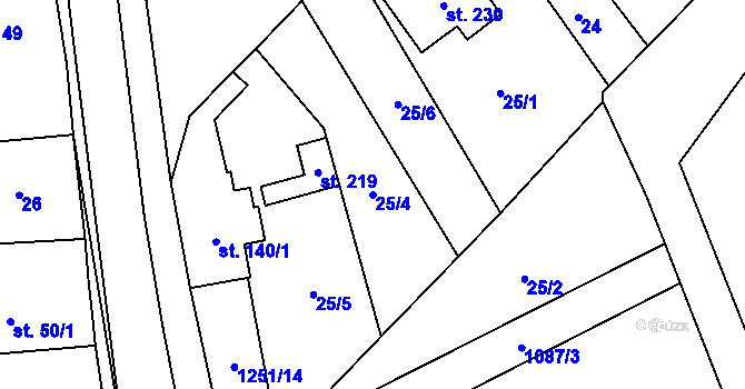 Parcela st. 25/4 v KÚ Benátecká Vrutice, Katastrální mapa