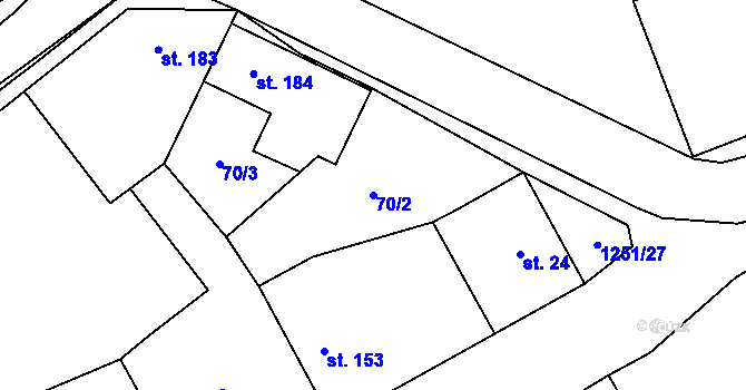 Parcela st. 70/2 v KÚ Benátecká Vrutice, Katastrální mapa