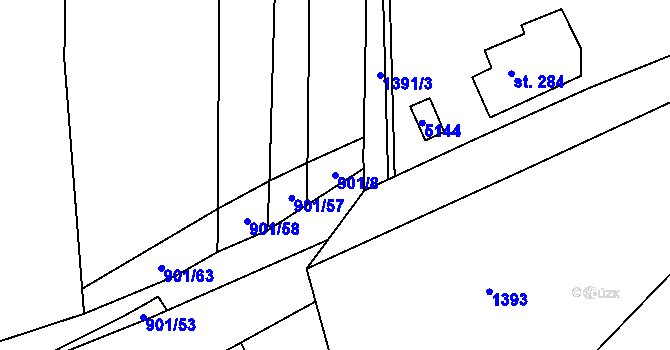 Parcela st. 901/8 v KÚ Benátecká Vrutice, Katastrální mapa