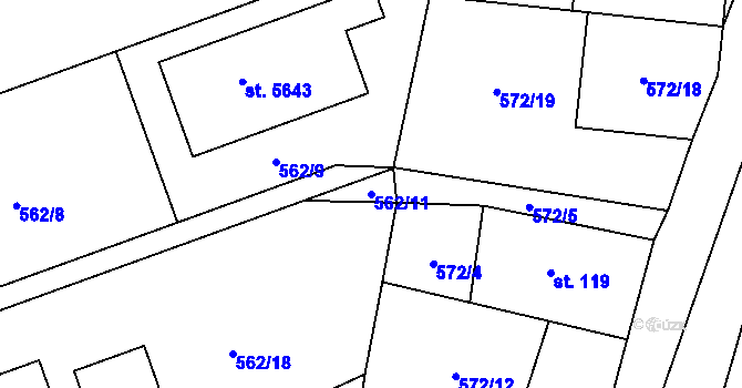 Parcela st. 562/11 v KÚ Benátecká Vrutice, Katastrální mapa