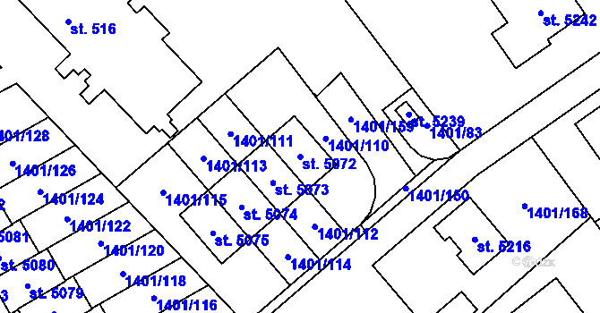 Parcela st. 5072 v KÚ Benátecká Vrutice, Katastrální mapa