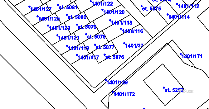 Parcela st. 5076 v KÚ Benátecká Vrutice, Katastrální mapa